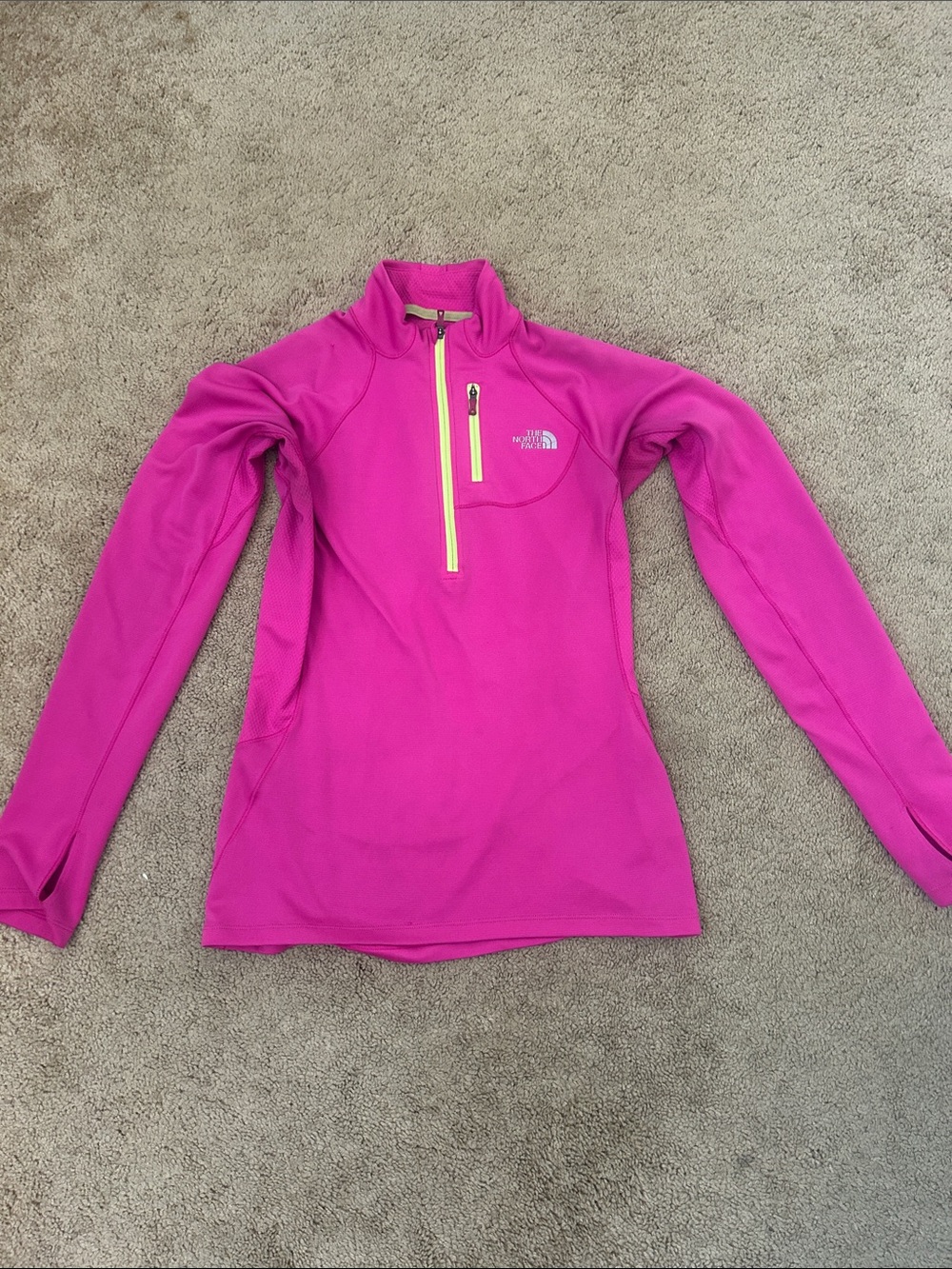 The North Face Bright Pink Quarter-Zip Pullover with Neon Yellow Trim